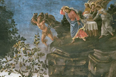 The Purification of the Leper and the Temptation of Christ, in the Sistine Chapel, 1481 fresco (detail)